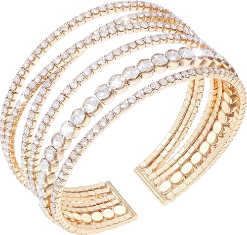Suyi FBA-BT386-BRT-GOLD2 Rhinestone Bracelet Multilayer Gold Cuff Bracelet cover