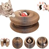 Magic Organ Cat Scratching Board with Bell-Ball, Durable Foldable & Reversible Infinity Style Interactive Kitty Curls Cat Scratcher for Indoor Cats Toy, Furniture Protector, Kitten Cats Accordion Toy