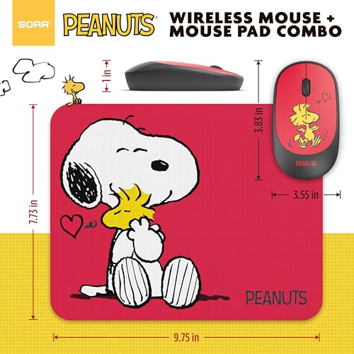 Image of SOAR Peanuts Mouse & Mouse Pad Combo Red- Snoopy and Woodstock Hug