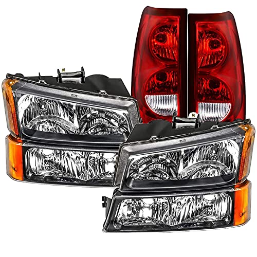 Headlight Tail Lights Assembly Combo Compatible with 03-06 Chevy Silverado Avalanche 1500 2500 3500 1500 HD 2500 HD,07 Chevy Silverado Classic Headlamp Rear Brake Lights, Driver and Passenger Side