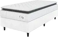 Cama Box Colchão Solteiro Molas Ensacadas City Pillow Top 88x188x61cm Linho Branco/Preto Hellen - Suporta até 110kg por Pessoa