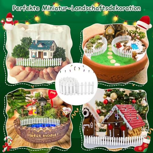 Honosen Wichtel Zubehör Weihnachten, 2 Stück Wichtel Zaun Gartenzaun 180×5cm mit 2 Wichtel Lichterkette, Puppenhaus Zubehör, Wichteltür Zubehör, Miniatur Deko für Mini Feengarten Modellbau Blumentopf