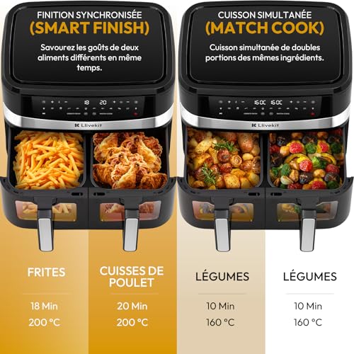 LLIVEKIT 10L Air Fryer avec Double Source de Chaleur (Haut/Bas), 2 Cavités – vue 7
