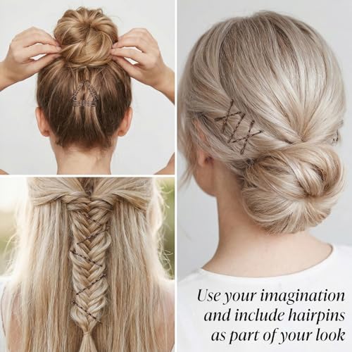 50 Mini Haarnadeln, 3,5 cm Kleine Haarnadeln, Gewellte Haarklammer, Braunes Metall, Haaraccessoires für Frauen, alle Haartypen (Braun)
