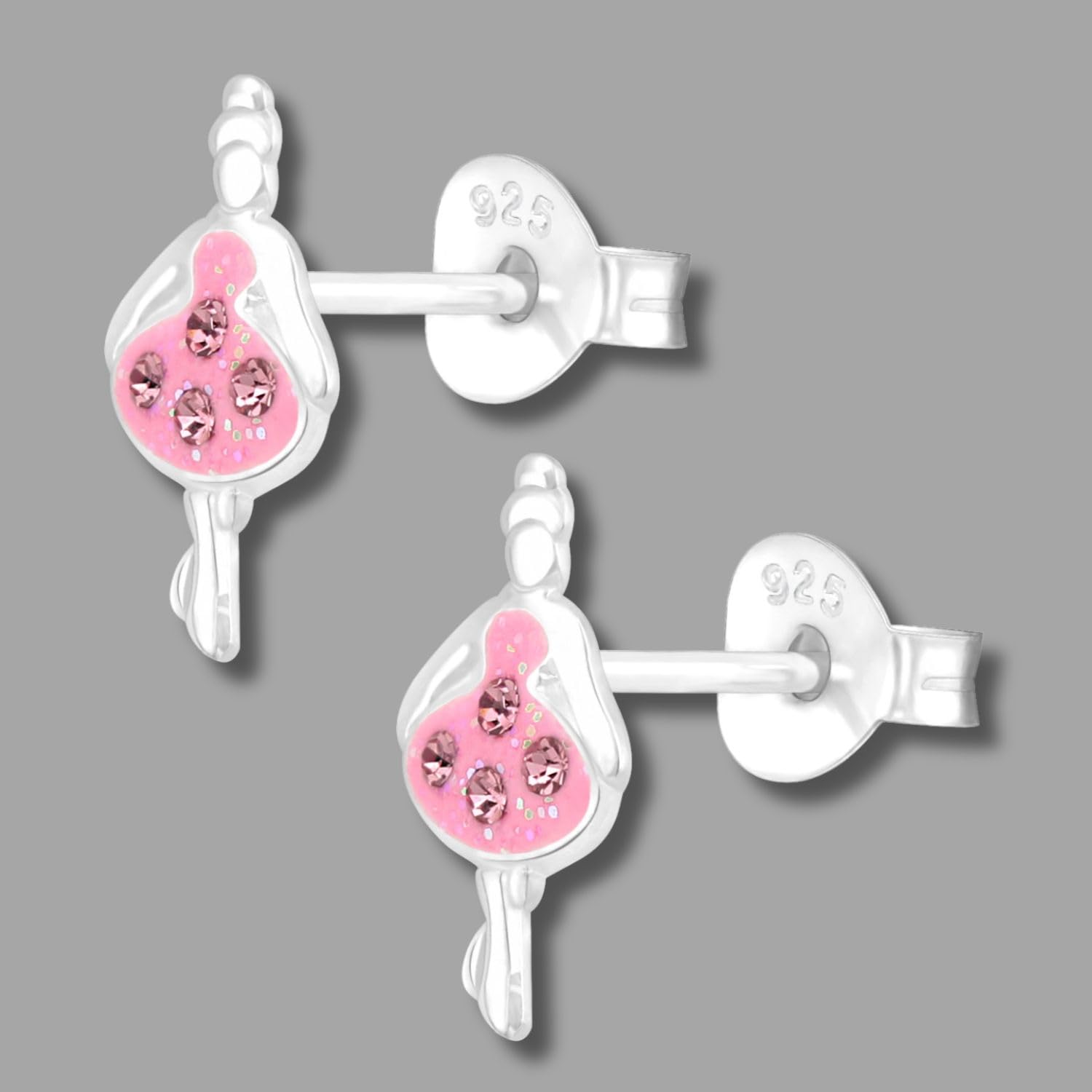 Orecchini a bottone ballerina rosa con confezione regalo - argento sterling