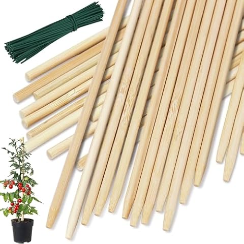 120 Pcs Plant Support Stakes for Gardening, 18 Inch 5mm Thick Bamboo Plant Stakes,Wood Garden Sticks for Potted Plants,Floral Plant Support, Sign Posting Stick,Crafts Sticks,with 120 Pcs Wires(4") Cover