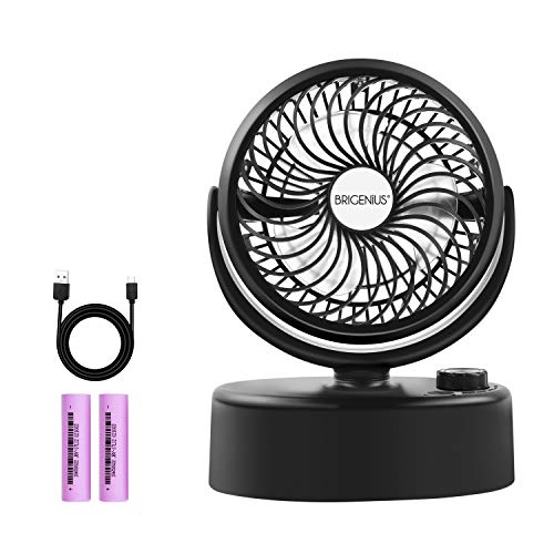 BRIGENIUS Desk Fan, Auto Oscillating Personal Desk Fan, Mini USB Fan Portable Small Quiet Desk Fan Rechargeable USB & 2PCS 18650 Batteries for Indoor Office Table Desk (Black)