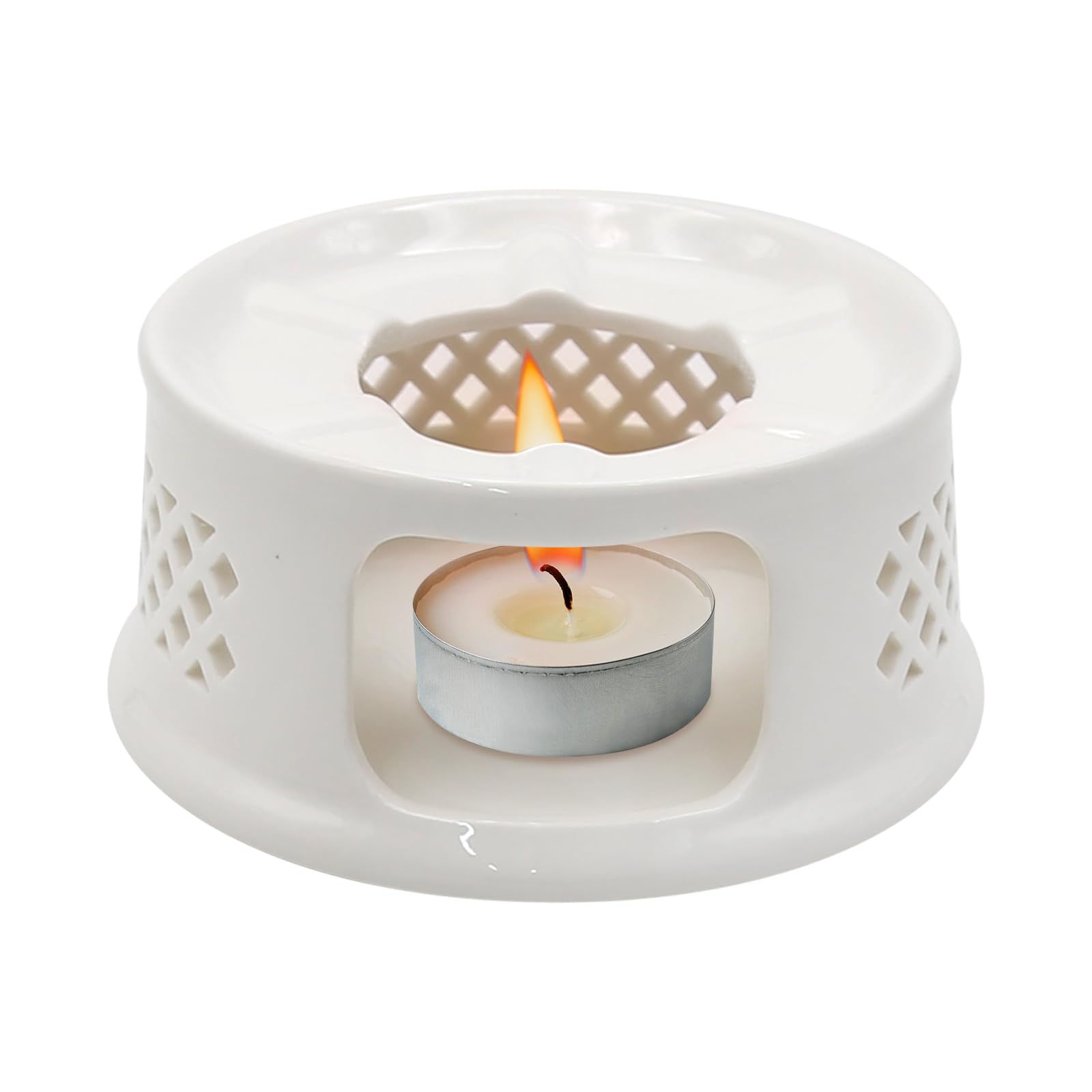 Ceramic Teapot Warmer, Coffee Warmer, Milk Warmer for Glass Teapot Stainless Steel Teapot and Other Heatproof Dish Warming Use (Ceramic White)