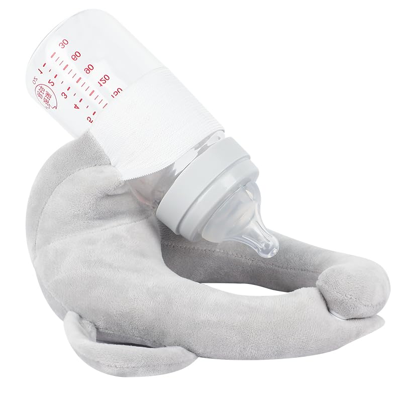 Image of Baby Feeding Bottle Holder Baby Bottle Holder Hands Free, Self Feeding Infant Bottle Propper, Twin Baby Essentials (GRAY, One Size)