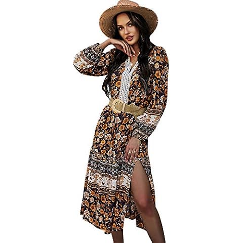 Vestido Floral Mujer con Abertura Lateral y Manga Larga (XL) Cover