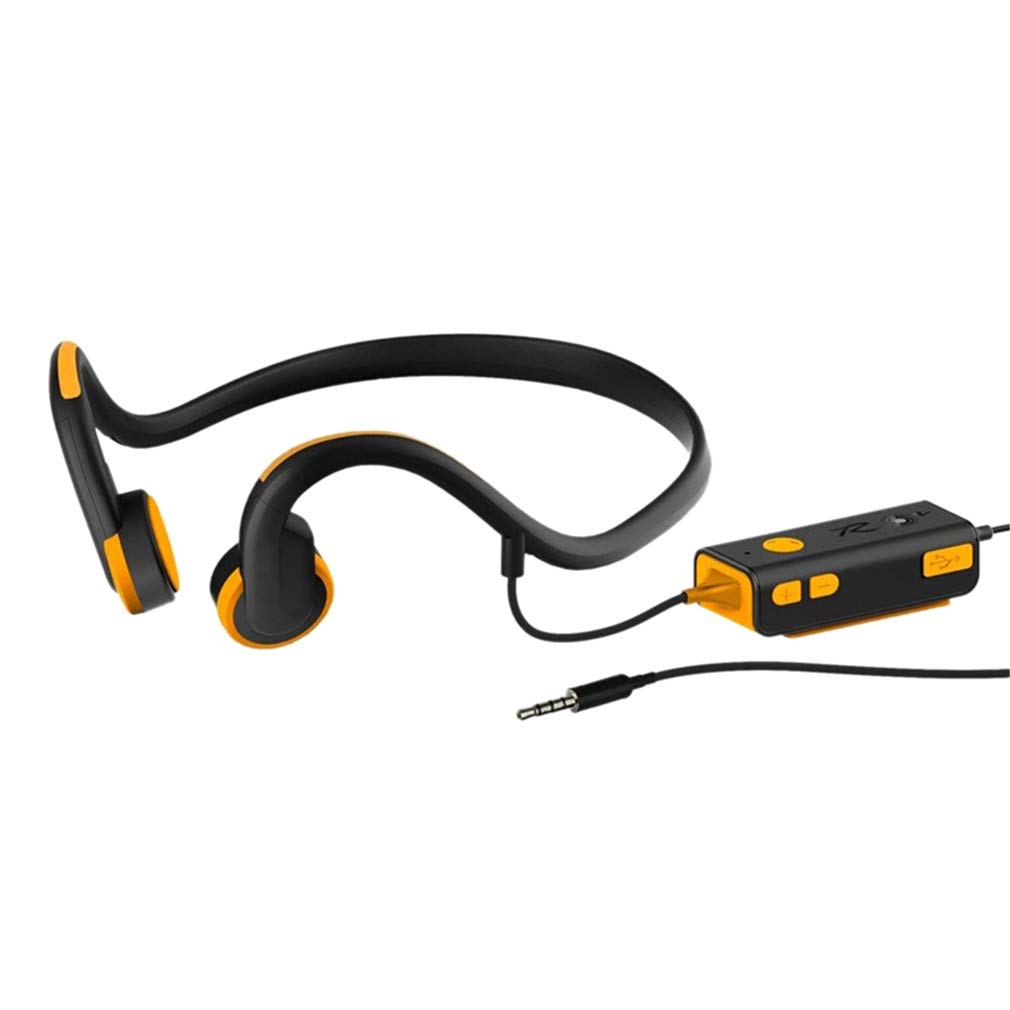 Desav Orange Wired Bone Conduction Headphones (3.5Mm), Open Ear Sports Headphone, With Ip8 Waterproof Sweatproof And Noise Reduction Microphone, For Running, Fitness,