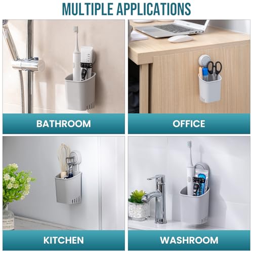 Image of TAILI Suction Cup Toothbrush Holders for Bathroom Wall Mounted, Gray | Shower Toothbrush and Toothpaste Holder, Drill-Free 1S Installtion, Removable Powerful Suction Cup Organizer, Self-draining