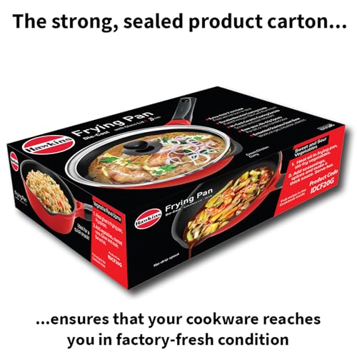 Image of Hawkins 20 cm Frying Pan, Die Cast Non Stick Fry Pan with Glass Lid, Ceramic Coated Pan, Induction Frying Pan, Small Frying Pan, Red (IDCF20G)