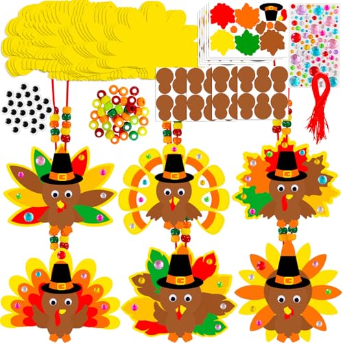 CUUSNNY 24 Sets Thanksgiving Crafts for Kids Adults DIY Turkey Ornament Making Kit Fall Arts and Crafts for Thanksgiving Activities Party Supplies