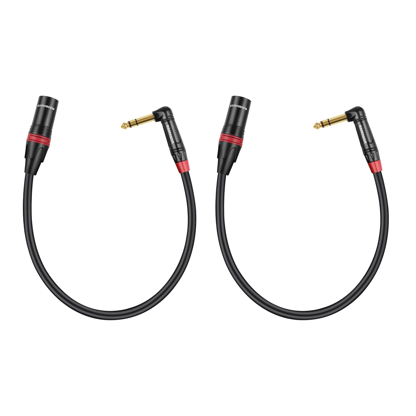 Rannsgeer 2 Pack 1/4 Inch TRS Right Angle to XLR Male 1 Feet Cable (1 Ft 2 Pack)