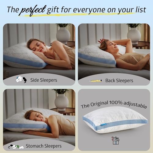Image of BETU Cooling Pillow King Size for Hot Sleepers, Adjustable Bed Pillows, Side Sleeper Pillow for Back Pain, Neck, Blue