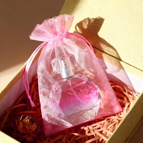 Image of 100PCS Organza Bags, 4x6 inches (10x15cm) Small Mesh Bags Drawstring, Pink Jewelry Gift Bags for Valentine's Day, Party, Festival, Soaps, Makeup Organza Favor Bags