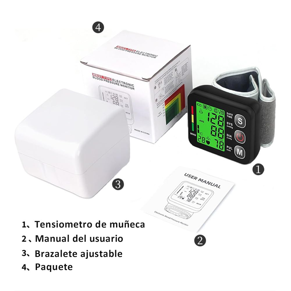 Tensiometro de Muñeca, Tensiómetro Digital Medidor Tension Arterial Presion Monitor automático de presión Gran Pantalla Memoria 2 * 99 Medición Precisa Aparato Tension Arterial
