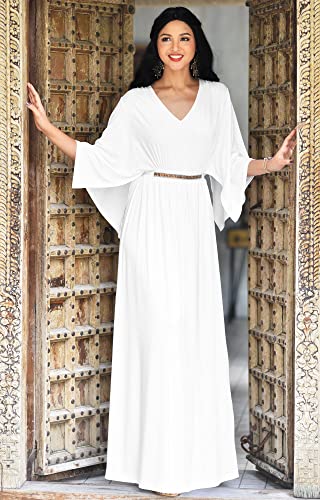 Koh Koh Plus Size Womens Long V-Neck Half Batwing Dolman Sleeve Evening Cocktail Flowy Empire Waist Bridesmaid Formal Kaftan Wedding Guest Gown Gowns Maxi Dress Dresses, Ivory White 2Xl 18-20 #TOP1