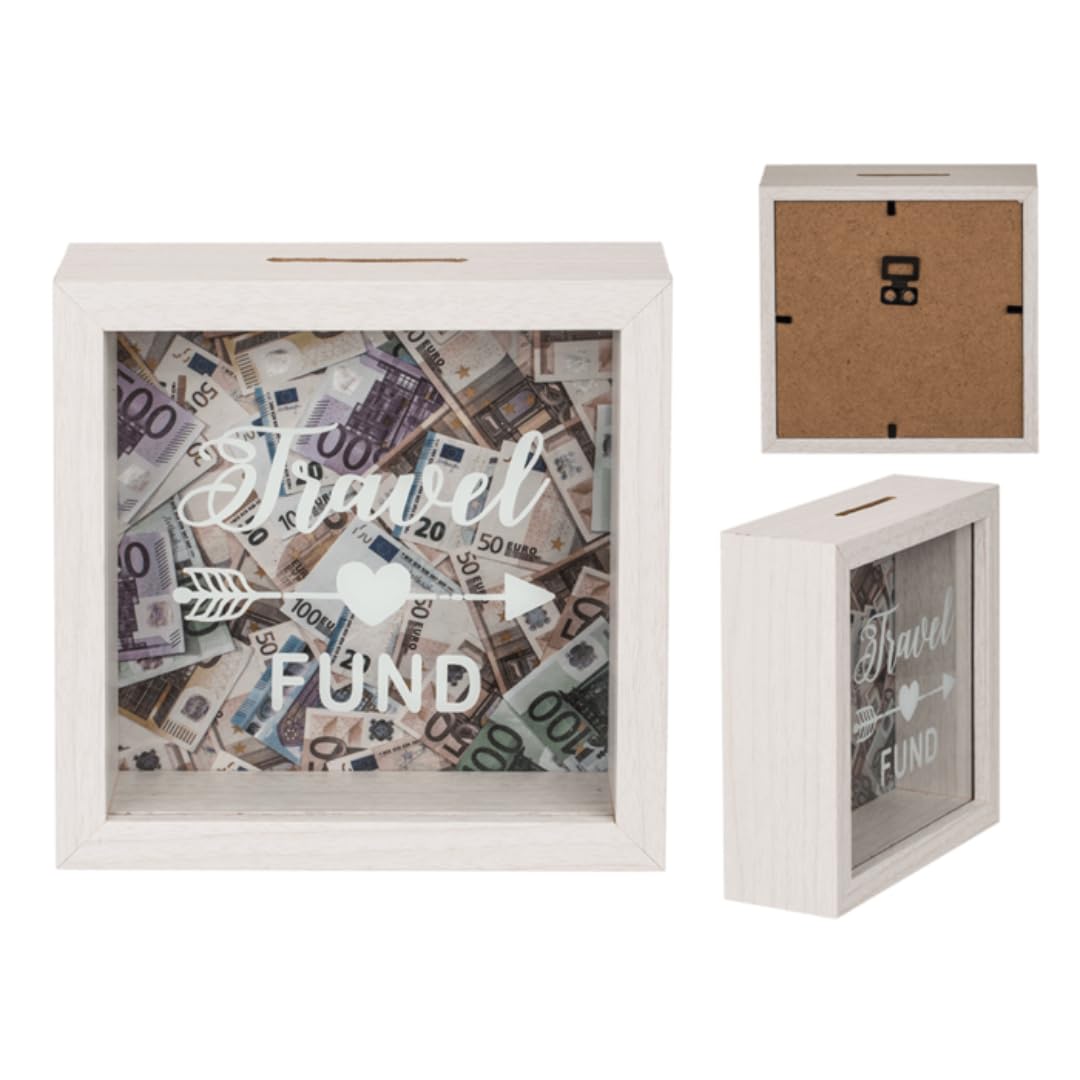 Lnd Gifts Women's White Travel Fund Holiday Savings Box, Money Box For Adults, Travel Gifts For Travel Gifts For Men, Reusable Money Saving Box Money Boxes For Adults Travel Fund Design 15 X 15Cm Moneybox
