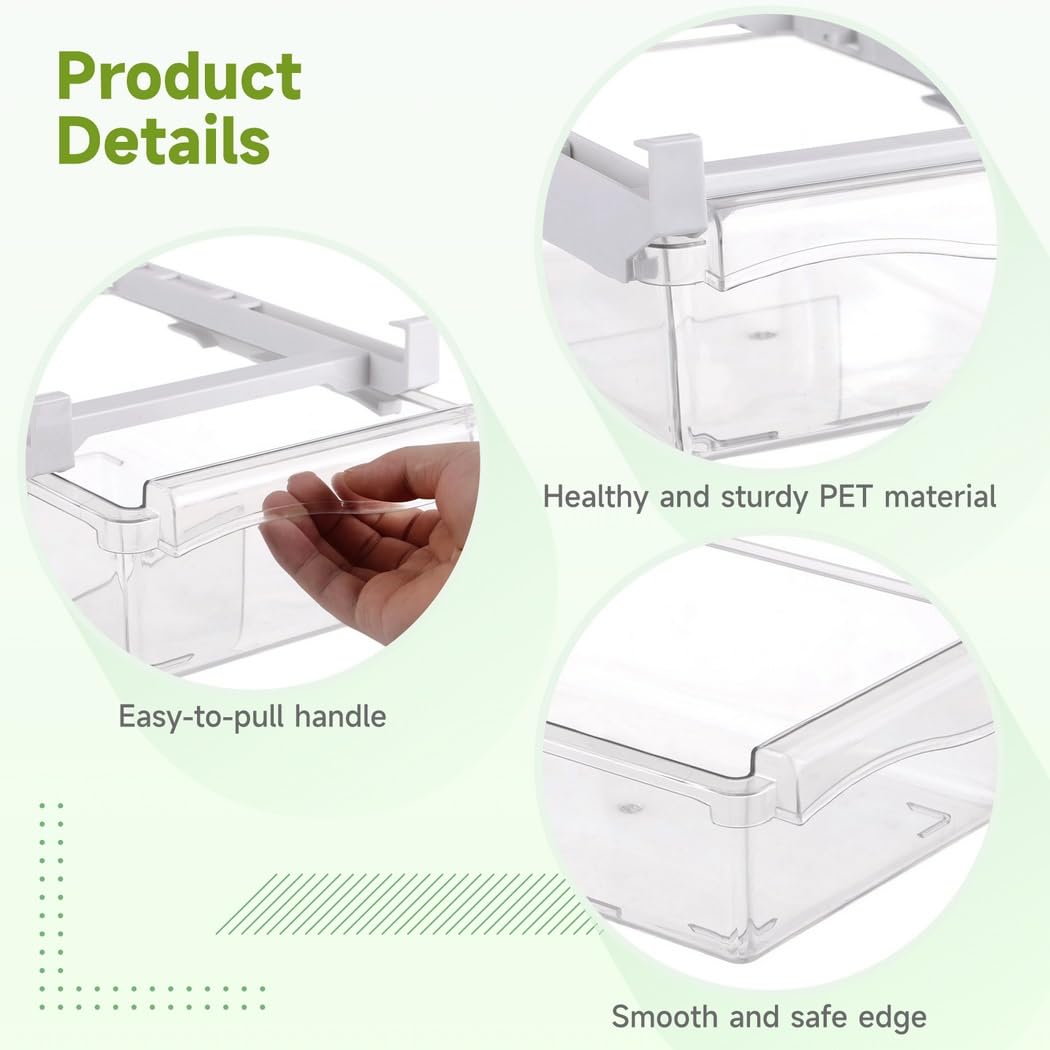 Organizadores de cajones de nevera de 2 piezas, cajones de almacenamiento ajustables para estantes de refrigerador de menos de 0.6 pulgadas