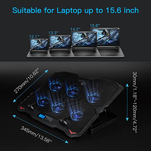 Trakxy-Laptop-Cooling-Pad-Compatible-with-121-156-Inch-Laptops-Laptop-Fan-Cooling-Stand-Adjustable-Height-with-6-Quite-Fans-Blue-LED-Lights-6-Speeds-LCD-Monitor-Cooling-Pad-for-Gaming-Laptops