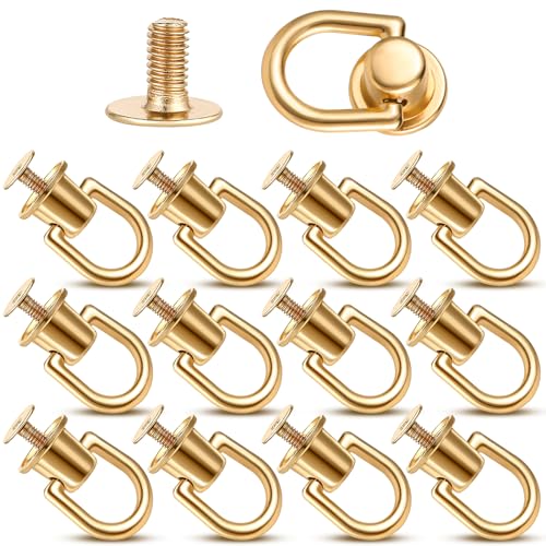 12Pcs D Ring Stud Screw Ball Post Head Buttons Stud Screw Gold Ball Studs Rivets with D Ring Metal Ring for Wallet Strap Shoe Accessories Leather Crossbody Purse Craft, Bag Hardware