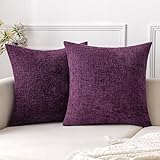 EMEMA Throw Pillow Covers 18x18 Inch Pack of 2 Couch Pillow Covers Soft Chenille Decorative Modern Solid Dyed Pillowcases for Sofa Bed Plum Purple(Only Covers)