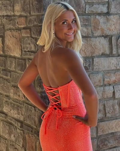 Mermaid Strapless Prom Dresses Sleeveless Sparkly Sequins High Split Evening Party Gowns with Beaded2