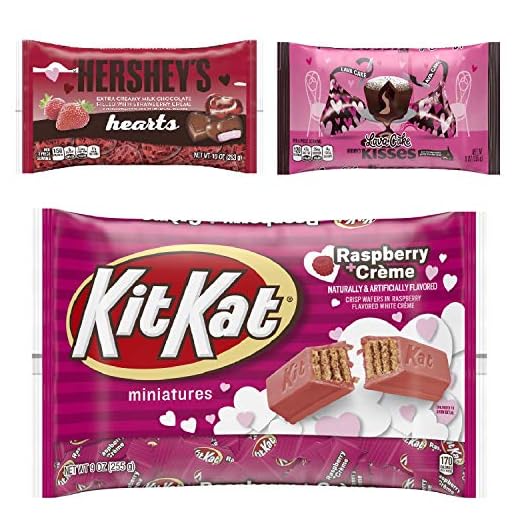Valentine's Day 2021 Limited Edition Bundle, Kit Kat Raspberry Creme, Hershey Kisses Lava Cake, Hershey Hearts (Milk Chocolate w/ Strawberry Creme Filling)