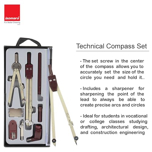 Image of Isomars Technical Compass Set | Set of 8 Items | For Engineers and Architects