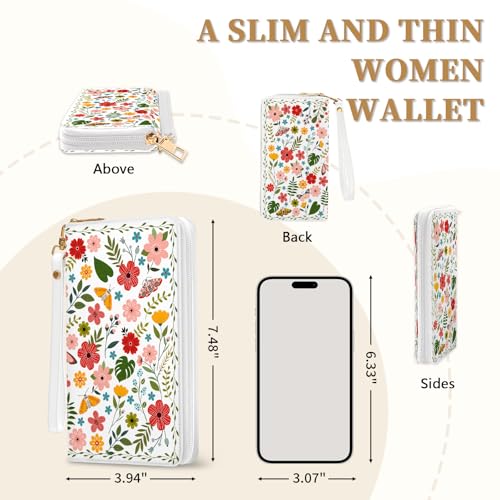 Womens Wallet, RFID Blocking Wallets for Women with 10 Card Slots & ID Window, Ladies Purse with Hand Strap Zip2