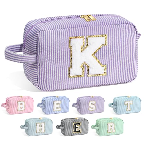 Image of YOOLIFE Gifts for Women Teen Girls Kids - Initial Makeup Bag Cosmetic Case Toiletry Pouch, Birthday Gifts for Women Friends Sister Teacher, Purple K