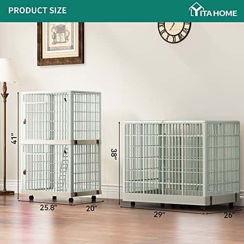 Yitahome 41'' 2-Tier Cat Cage Cat Crate With Door Locks And Bottom, Three-Door Design Plastic Ferret Cage Large Rabbit Cage Indoor Chinchilla Cage Small Animal Cages Catio With Wheels And Ladder #TOP6
