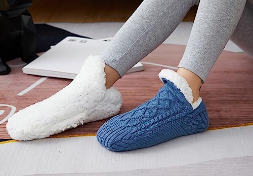 Image of Women Knitted Slipper Socks Cozy Sherpa Fuzzy Socks Non Slip Socks Winter Indoor Double Layer Bedroom Slipper Socks
