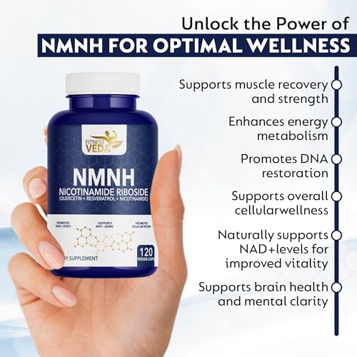 Image of Fitness Veda NMNH (Dihydronicotinamide Mononucleotide), NMN Alternative Supplement w /Nicotinamide Riboside (Vitamin B3), Quercetin, Trans-Resveratrol, Support NAD+, Skin Cell Health*, Anti-Aging & Energy, 120 Caps
