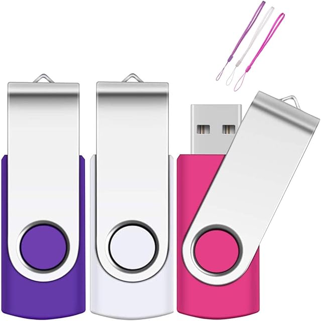 Memory Stick 32GB 3 Pack USB 2.0 Thumb Drive Swivel Design Pen Drive Fold Computer Storage (White/Pink/Purple)