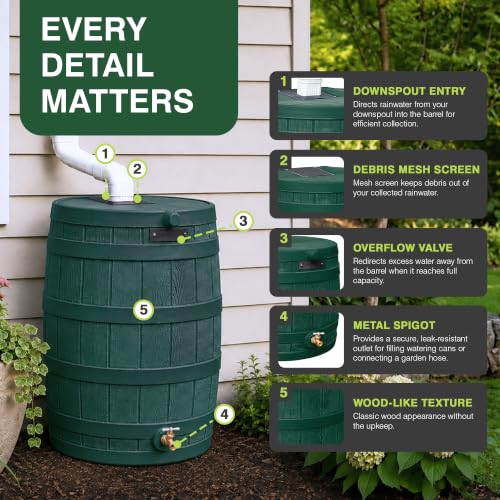 Image of Good Ideas Rain Wizard Water Collection Barrel, 50 Gallon, Green