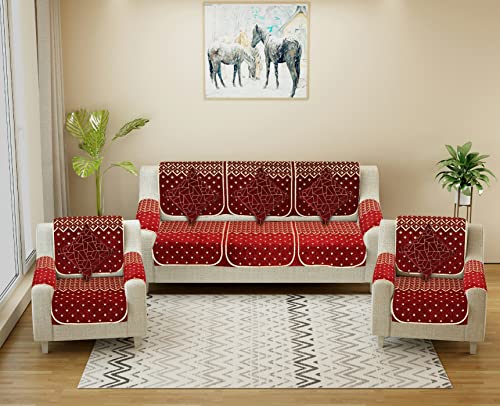Image of Premium 5 Seater Printed Sofa Cover Set 3,1,1 Seater 10 Pieces Sofa Back Slip Panels, Protector for Single Seater (Coffee, 3+1+1 with Cushion Covers & Arm Cover)