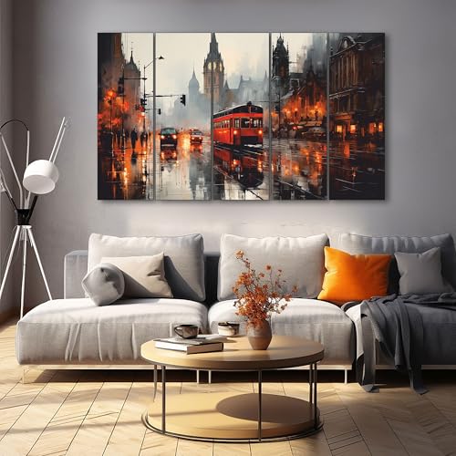 Image of The Castle Decor London Vintage abstract painting with frame 5 Big Size (27x48) Wall Art for living room,Bedroom,Drawing room,Hotels-Digital Painting