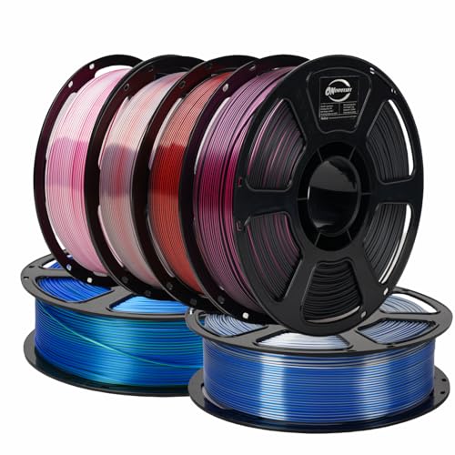 Silk Dual Color Filament Bundle 6KG, Shiny 3D Printer Filament Bulk, Individually Vacuum Packed, Dimensional 1.75mm Accuracy +/- 0.02mm, 1KG Each 6 Spools,Bicolor PLA Filament Pack(6D-1)