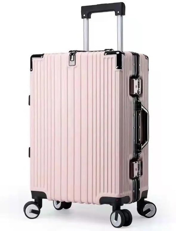 Aluminum Alloy Frame Suitcase, Carry-on with 360° Rotation Double Spinner Casters, Double Lock Design, Trolley Bag for Travel, Work or School Trips (24 INCH, Baby Pink)