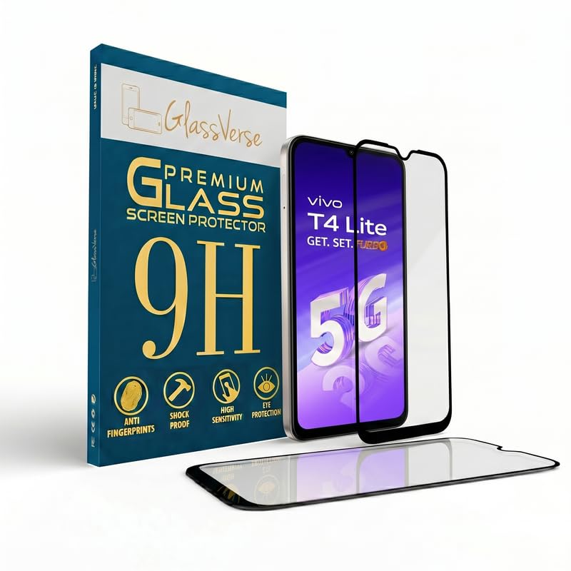 Image of GlassVerse PureView Tempered Glass for Vivo T4 Lite 5G | Crystal Clear, 9H Hardness Screen Protector, Edge to Edge, Case Friendly, Hassle-less Installation Kit Included. (Pack of 1)