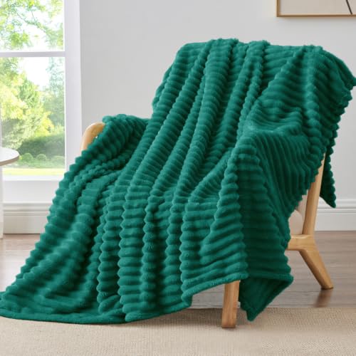 Image of BEDELITE Ribbed Twin Blanket for Couch & Bed, Emerald Green, 60 inchx80 inch | Ultra-Soft Plush Fleece, Cozy, Warm Yet Lightweight, Ribbed Texture, Home Decor, Machine Washable, Giftable, All-Season Use