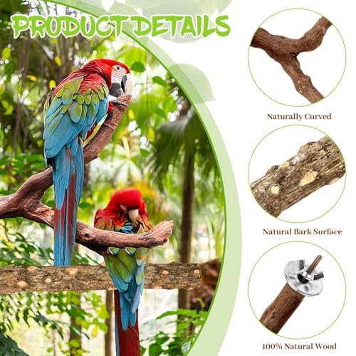 Image of 8PCS Natural Grape Wood Bird Perch Set - Parrot Cage Stand with Paw Grinding Forks, Chewing Sticks & Exercise Branches for Parakeets, Cockatiels, Conures, Budgies, Finches