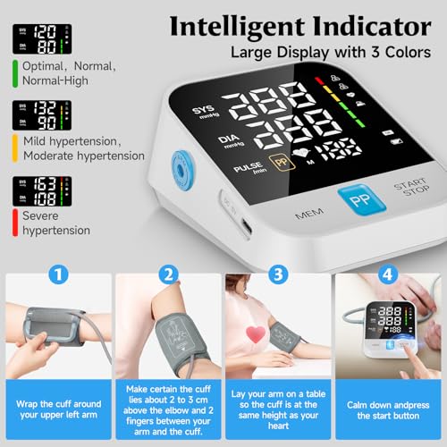 Image of Blood Pressure Monitor for Home Use with Upper Arm Wide Range Cuff (8.7-15.7 Adjustable) & LED Display, Automatic Digital BP Machine Storage Bag, 240 Memories for 2 Users White