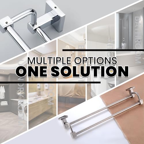 Image of iBELL Stainless Steel Towel Rod 57 cm | Wall-Mounted Double Rail Napkin Holder | Multipurpose Hanger Storage Stand | Bathroom & Kitchen Accessories | Corrosion and Scratch Resistant Towel Rack