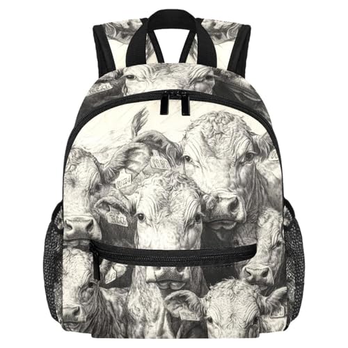 VAPOKF Lätt skolryggsäck småbarn ryggsäck liten resa axelväska för pojkar flickor barn, skissa kor