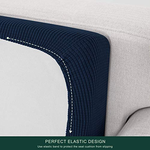 Image of CHUN YI Stretch Couch Cushion Cover, Fitted Loveseat Sofa Chair Seat Slipcover Furniture Protector, Checks Spandex Jacquard Fabric(2,Dark Blue), 2