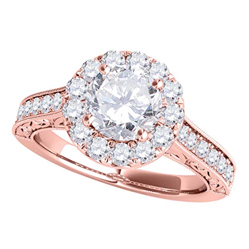 MauliJewels 1 Carat Halo Round Diamond Antique Milgrained Engagement Ring 4 Prong 14k Rose Gold